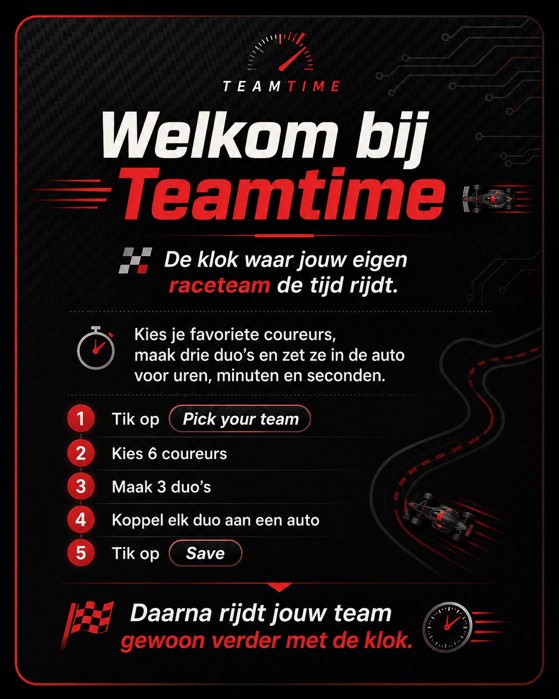 Welkom bij Teamtime, jouw Formule 1-klok